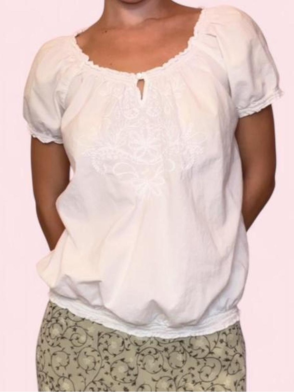 Vintage St. John’s Bay White Embroidered Peasant Blouse